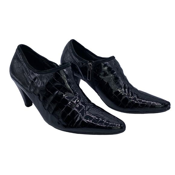 Aquatalia by Marvin K. Black Patent Leather Croc Embossed Side Zip Ankle Boots 8 - Picture 1 of 13